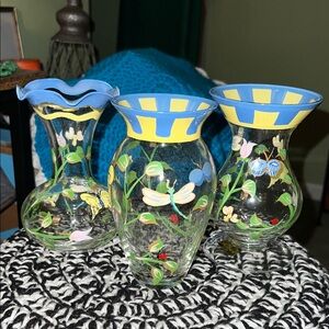 LENOX hand painted vintage Floral Glass Vases set of 3